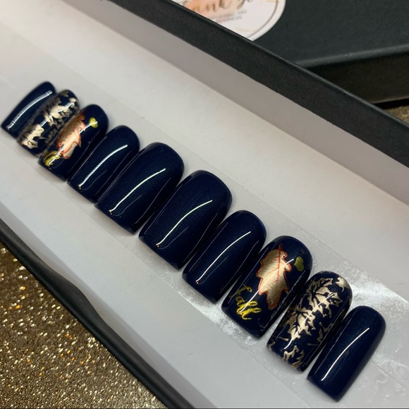 Navy Blue & Gold Foil Custom Luxury Press Ons - Picture 5 of 5